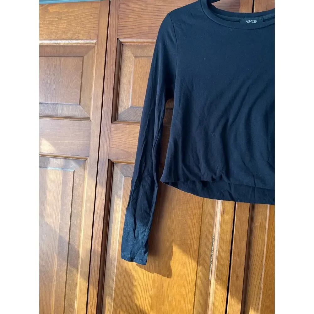 Aritzia's Babaton Women's Crew Neck Crop Long Sleeve Pullover Top Black Size XS
